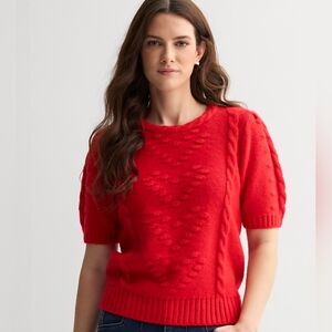 Draper James Vibrant Red Textured Crew Neck Sweater